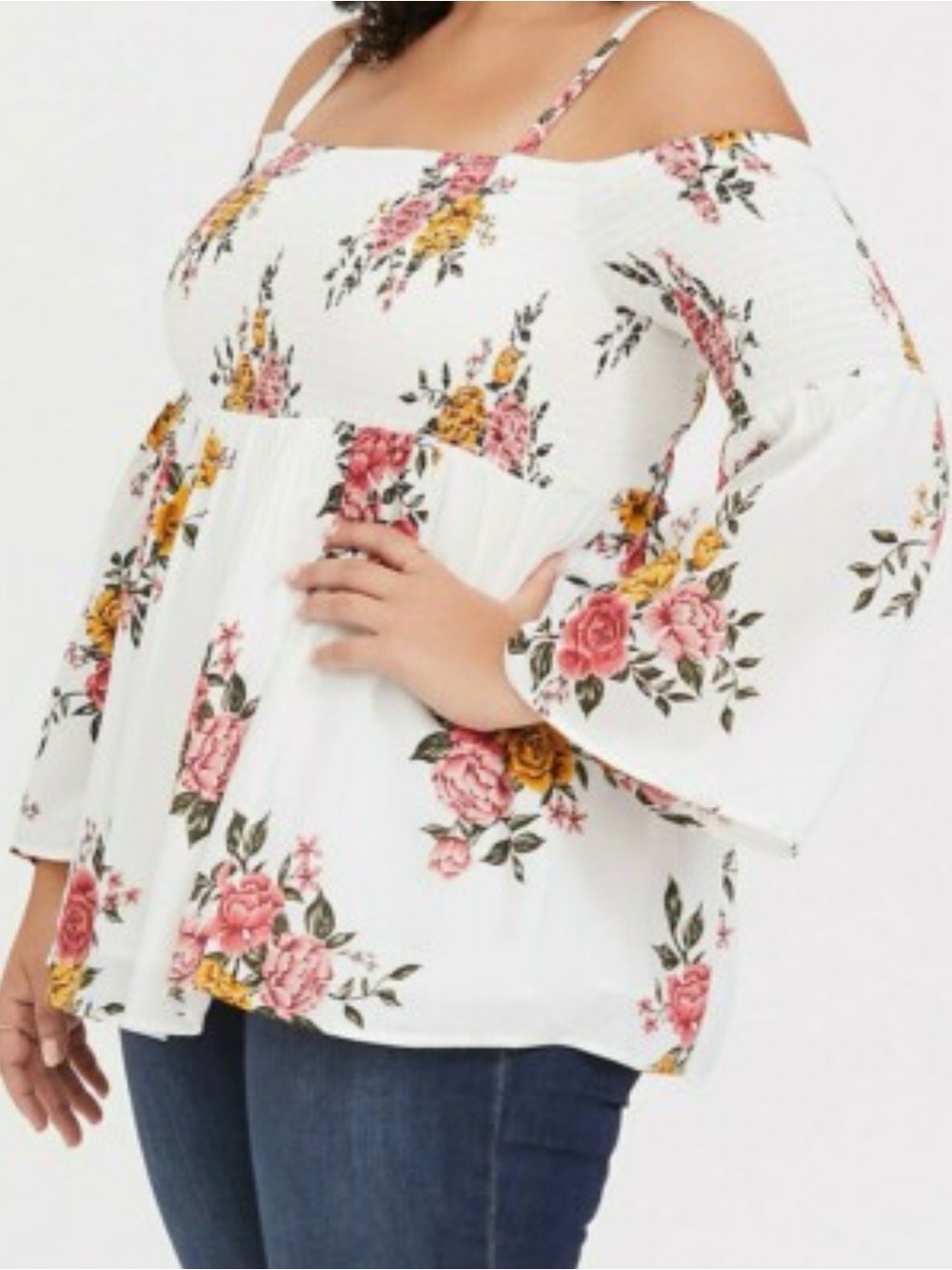 torrid White Floral Cold Shoulder Blouse 0